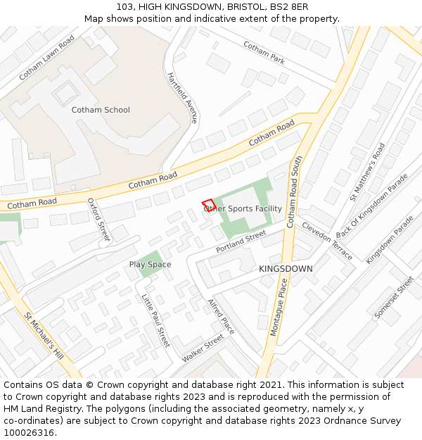 103, HIGH KINGSDOWN, BRISTOL, BS2 8ER: Location map and indicative extent of plot