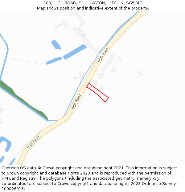 103, HIGH ROAD, SHILLINGTON, HITCHIN, SG5 3LT: Location map and indicative extent of plot