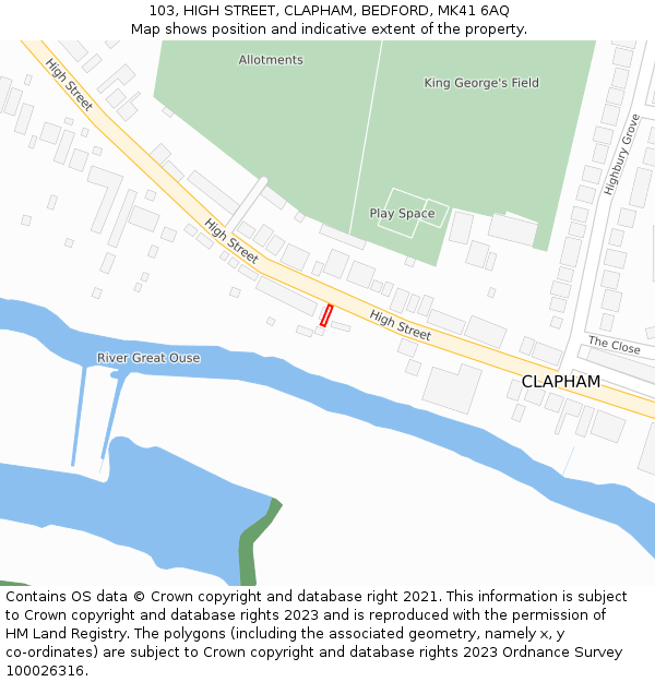 103, HIGH STREET, CLAPHAM, BEDFORD, MK41 6AQ: Location map and indicative extent of plot