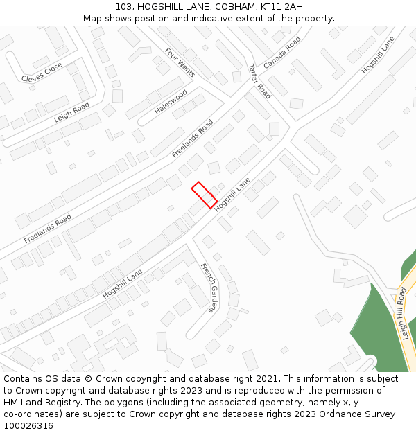 103, HOGSHILL LANE, COBHAM, KT11 2AH: Location map and indicative extent of plot