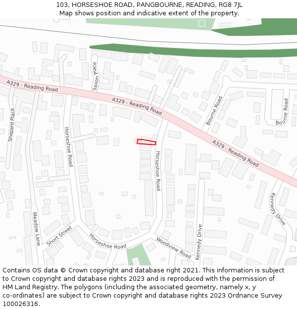 103, HORSESHOE ROAD, PANGBOURNE, READING, RG8 7JL: Location map and indicative extent of plot