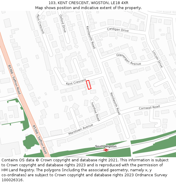 103, KENT CRESCENT, WIGSTON, LE18 4XR: Location map and indicative extent of plot
