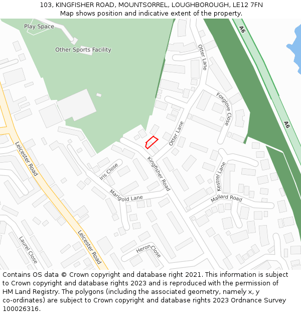 103, KINGFISHER ROAD, MOUNTSORREL, LOUGHBOROUGH, LE12 7FN: Location map and indicative extent of plot