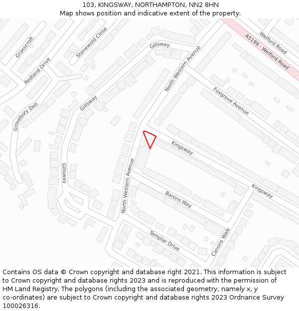 103, KINGSWAY, NORTHAMPTON, NN2 8HN: Location map and indicative extent of plot