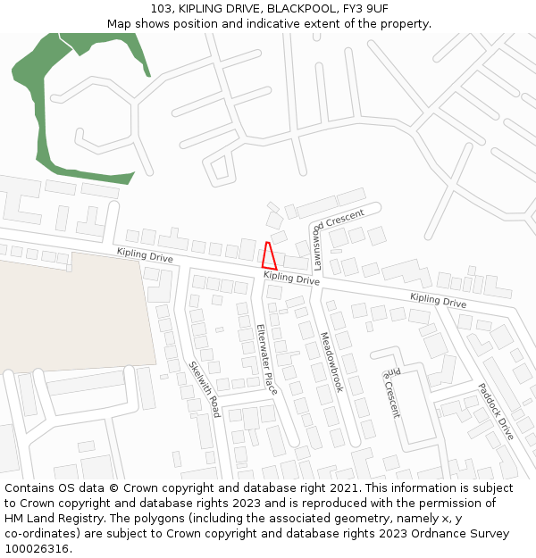 103, KIPLING DRIVE, BLACKPOOL, FY3 9UF: Location map and indicative extent of plot