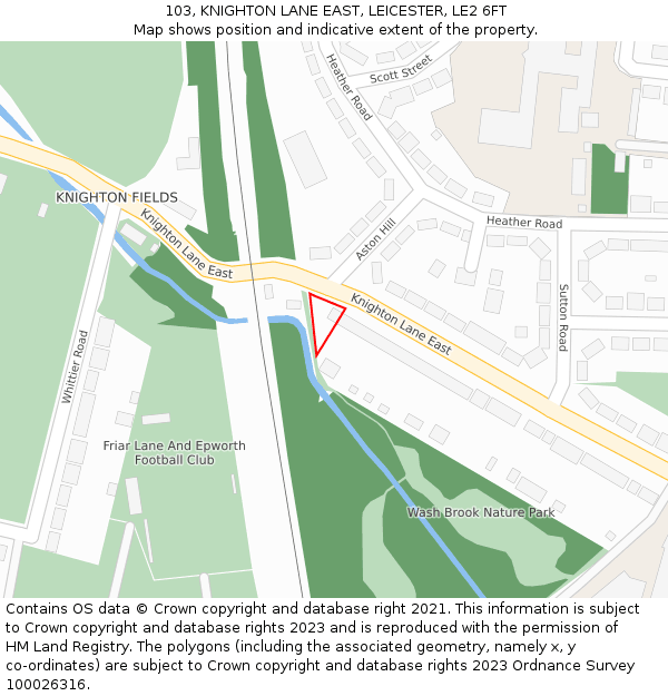 103, KNIGHTON LANE EAST, LEICESTER, LE2 6FT: Location map and indicative extent of plot