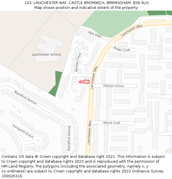 103, LANCHESTER WAY, CASTLE BROMWICH, BIRMINGHAM, B36 9LN: Location map and indicative extent of plot