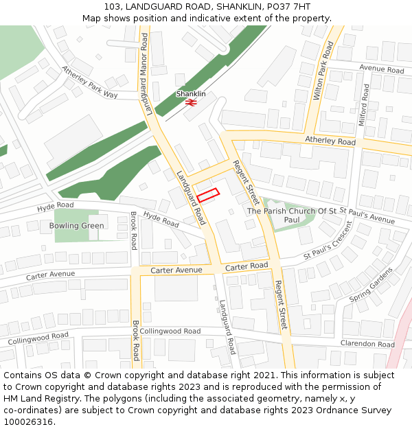 103, LANDGUARD ROAD, SHANKLIN, PO37 7HT: Location map and indicative extent of plot