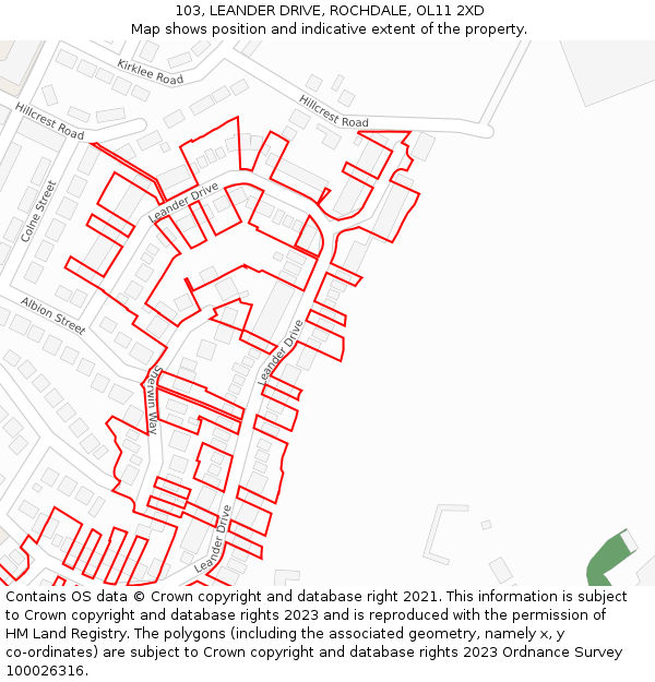 103, LEANDER DRIVE, ROCHDALE, OL11 2XD: Location map and indicative extent of plot