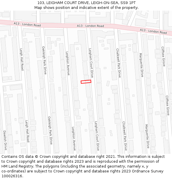 103, LEIGHAM COURT DRIVE, LEIGH-ON-SEA, SS9 1PT: Location map and indicative extent of plot