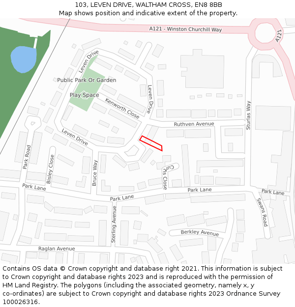 103, LEVEN DRIVE, WALTHAM CROSS, EN8 8BB: Location map and indicative extent of plot