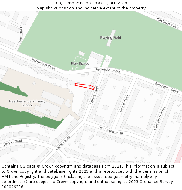 103, LIBRARY ROAD, POOLE, BH12 2BG: Location map and indicative extent of plot