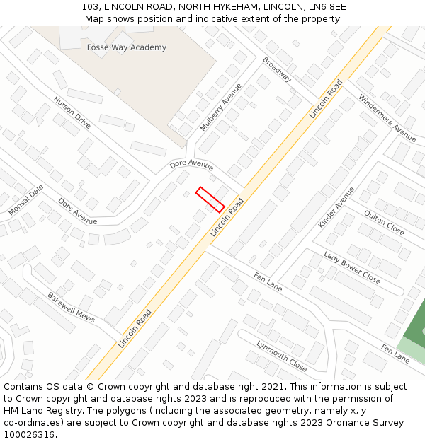 103, LINCOLN ROAD, NORTH HYKEHAM, LINCOLN, LN6 8EE: Location map and indicative extent of plot