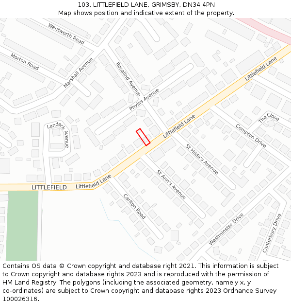 103, LITTLEFIELD LANE, GRIMSBY, DN34 4PN: Location map and indicative extent of plot