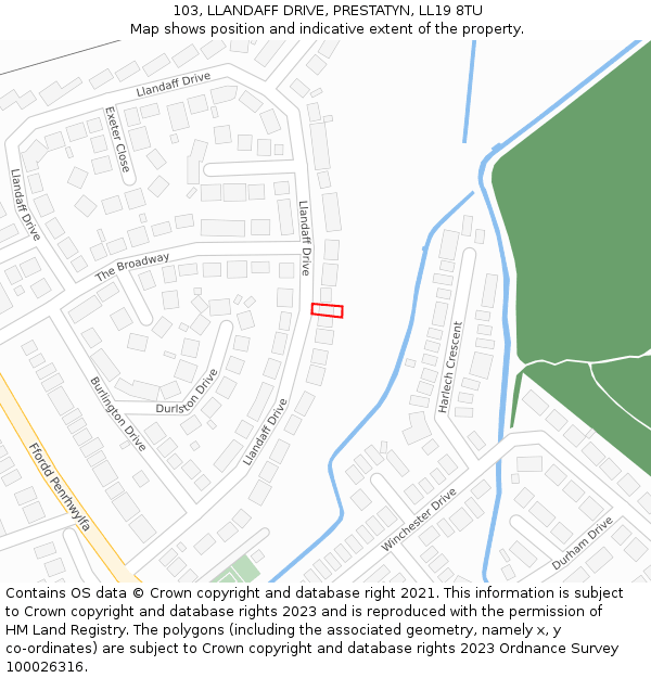 103, LLANDAFF DRIVE, PRESTATYN, LL19 8TU: Location map and indicative extent of plot