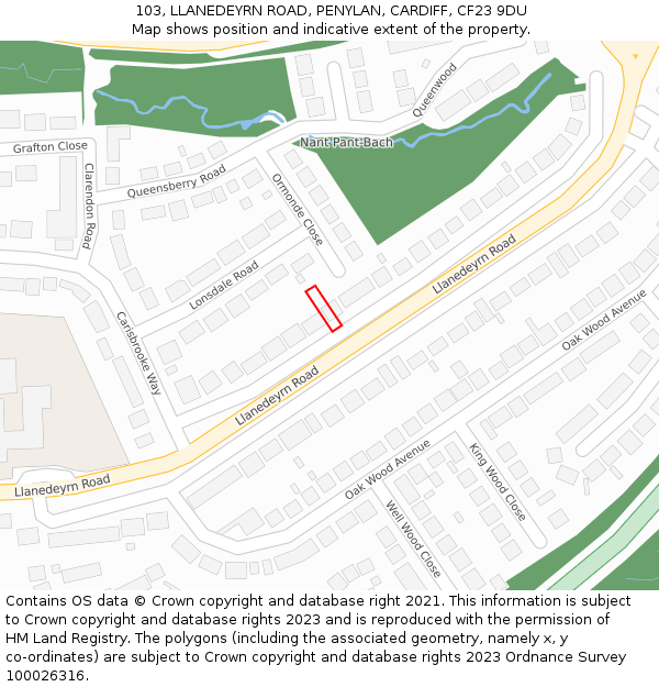 103, LLANEDEYRN ROAD, PENYLAN, CARDIFF, CF23 9DU: Location map and indicative extent of plot