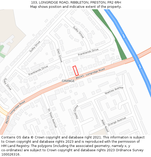 103, LONGRIDGE ROAD, RIBBLETON, PRESTON, PR2 6RH: Location map and indicative extent of plot