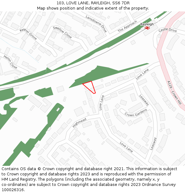 103, LOVE LANE, RAYLEIGH, SS6 7DR: Location map and indicative extent of plot