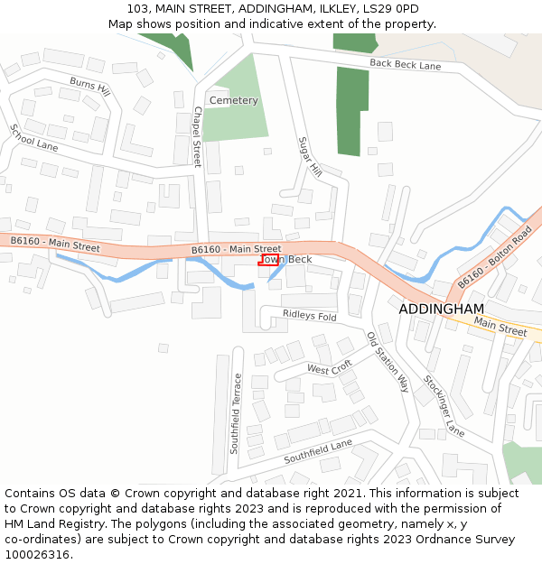 103, MAIN STREET, ADDINGHAM, ILKLEY, LS29 0PD: Location map and indicative extent of plot