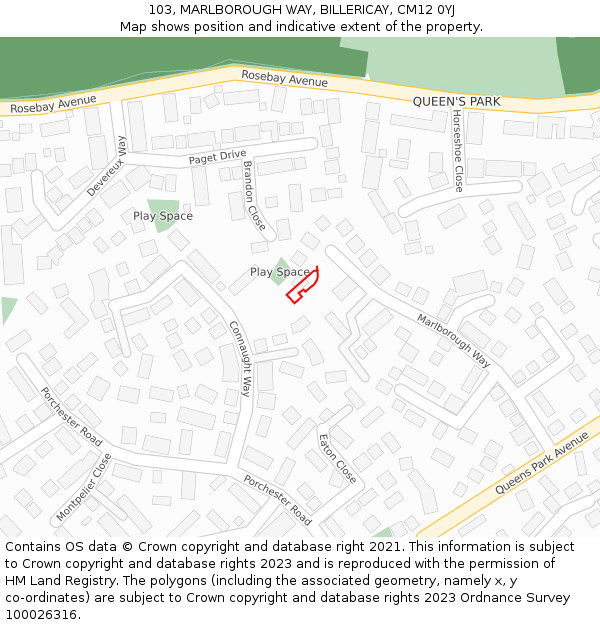 103, MARLBOROUGH WAY, BILLERICAY, CM12 0YJ: Location map and indicative extent of plot