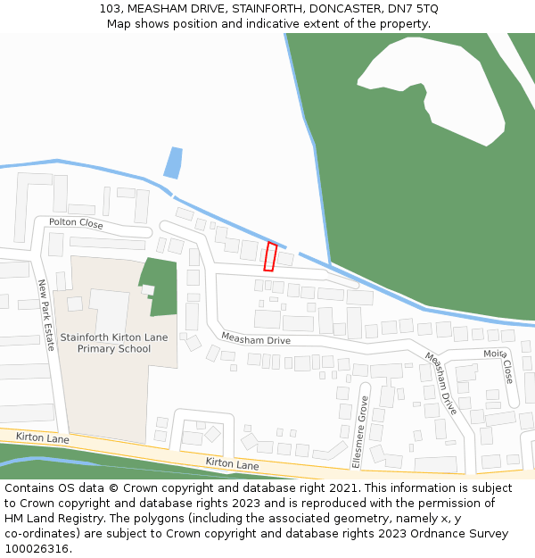 103, MEASHAM DRIVE, STAINFORTH, DONCASTER, DN7 5TQ: Location map and indicative extent of plot