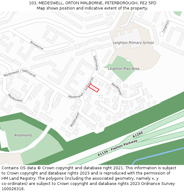 103, MEDESWELL, ORTON MALBORNE, PETERBOROUGH, PE2 5PD: Location map and indicative extent of plot