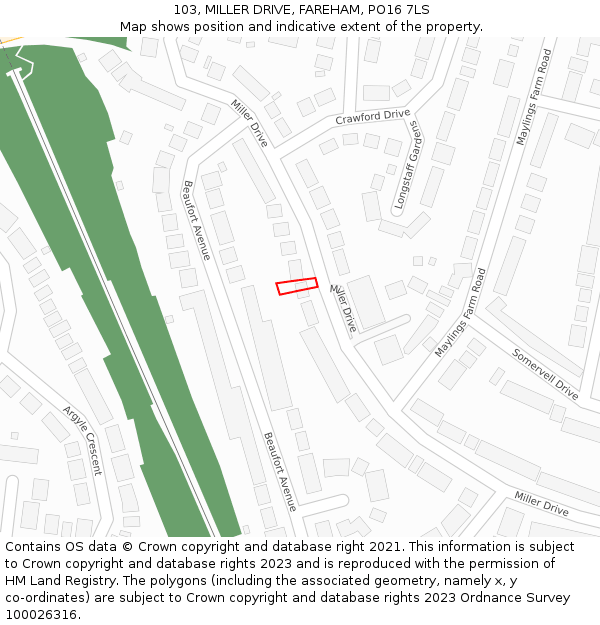 103, MILLER DRIVE, FAREHAM, PO16 7LS: Location map and indicative extent of plot