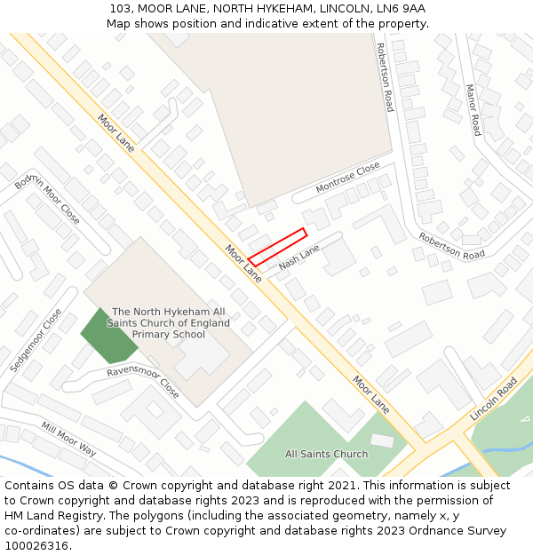 103, MOOR LANE, NORTH HYKEHAM, LINCOLN, LN6 9AA: Location map and indicative extent of plot