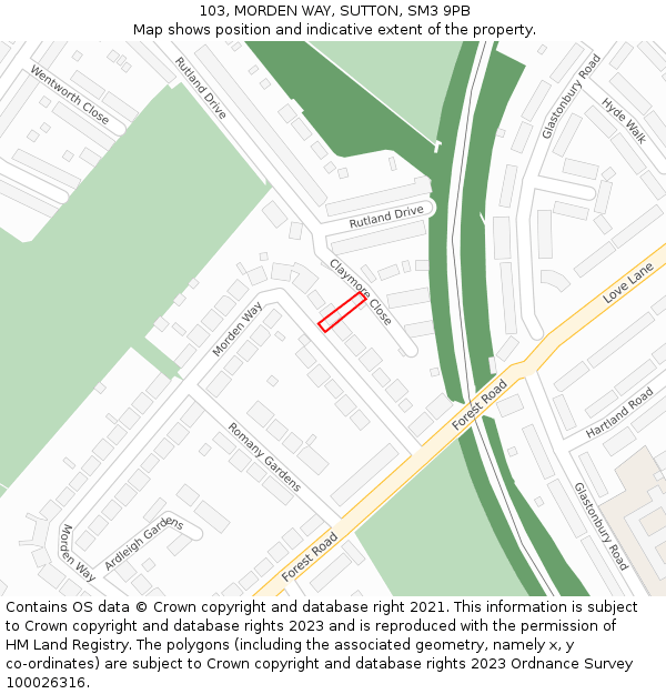103, MORDEN WAY, SUTTON, SM3 9PB: Location map and indicative extent of plot