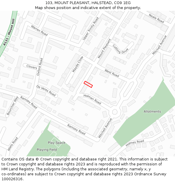 103, MOUNT PLEASANT, HALSTEAD, CO9 1EG: Location map and indicative extent of plot