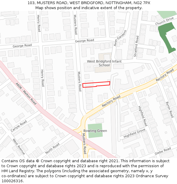 103, MUSTERS ROAD, WEST BRIDGFORD, NOTTINGHAM, NG2 7PX: Location map and indicative extent of plot