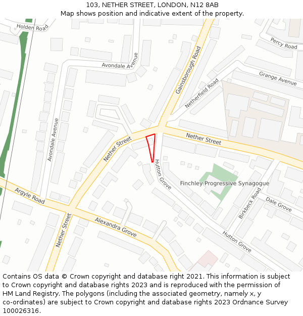103, NETHER STREET, LONDON, N12 8AB: Location map and indicative extent of plot