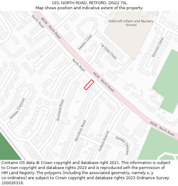 103, NORTH ROAD, RETFORD, DN22 7XL: Location map and indicative extent of plot