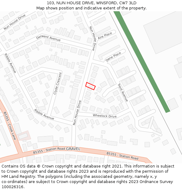 103, NUN HOUSE DRIVE, WINSFORD, CW7 3LD: Location map and indicative extent of plot