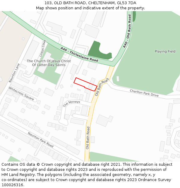 103, OLD BATH ROAD, CHELTENHAM, GL53 7DA: Location map and indicative extent of plot