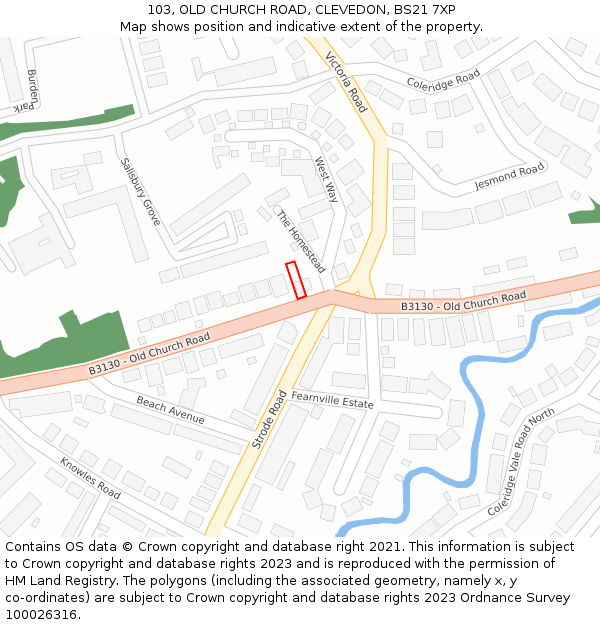 103, OLD CHURCH ROAD, CLEVEDON, BS21 7XP: Location map and indicative extent of plot