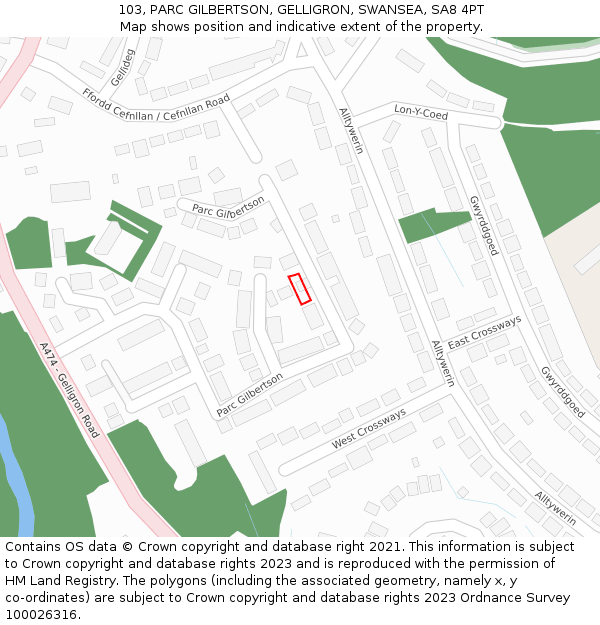 103, PARC GILBERTSON, GELLIGRON, SWANSEA, SA8 4PT: Location map and indicative extent of plot