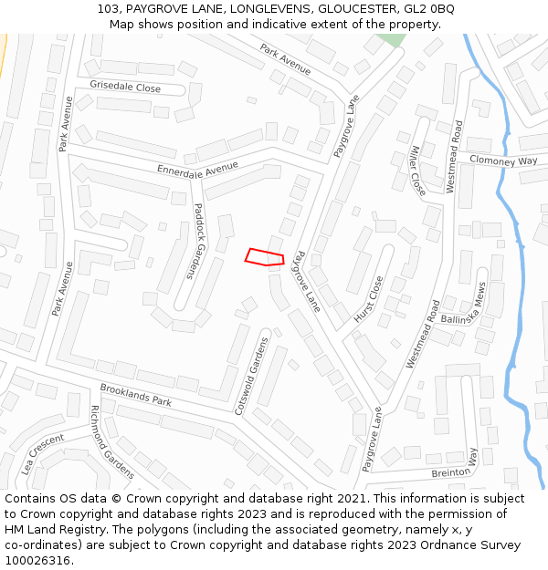 103, PAYGROVE LANE, LONGLEVENS, GLOUCESTER, GL2 0BQ: Location map and indicative extent of plot