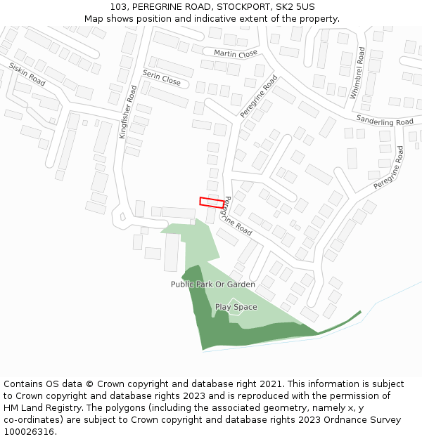 103, PEREGRINE ROAD, STOCKPORT, SK2 5US: Location map and indicative extent of plot