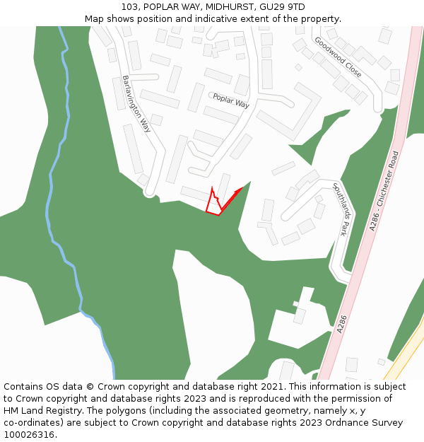 103, POPLAR WAY, MIDHURST, GU29 9TD: Location map and indicative extent of plot