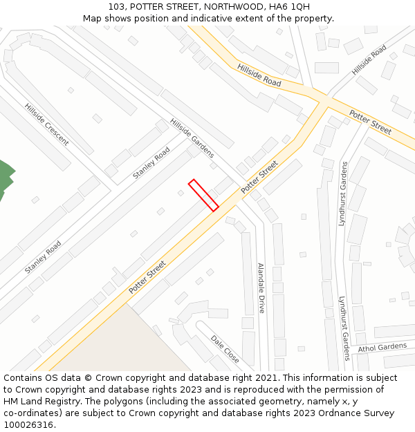 103, POTTER STREET, NORTHWOOD, HA6 1QH: Location map and indicative extent of plot