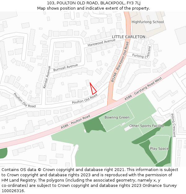 103, POULTON OLD ROAD, BLACKPOOL, FY3 7LJ: Location map and indicative extent of plot