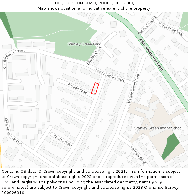 103, PRESTON ROAD, POOLE, BH15 3EQ: Location map and indicative extent of plot