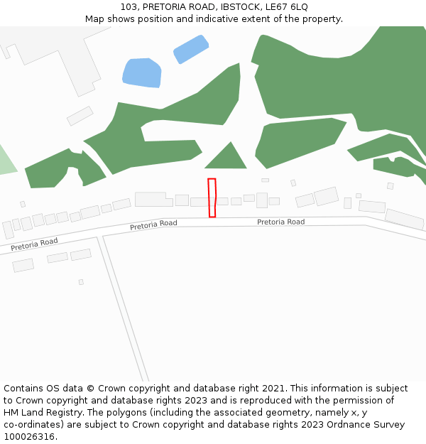 103, PRETORIA ROAD, IBSTOCK, LE67 6LQ: Location map and indicative extent of plot