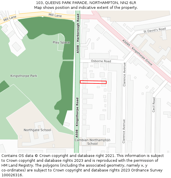 103, QUEENS PARK PARADE, NORTHAMPTON, NN2 6LR: Location map and indicative extent of plot