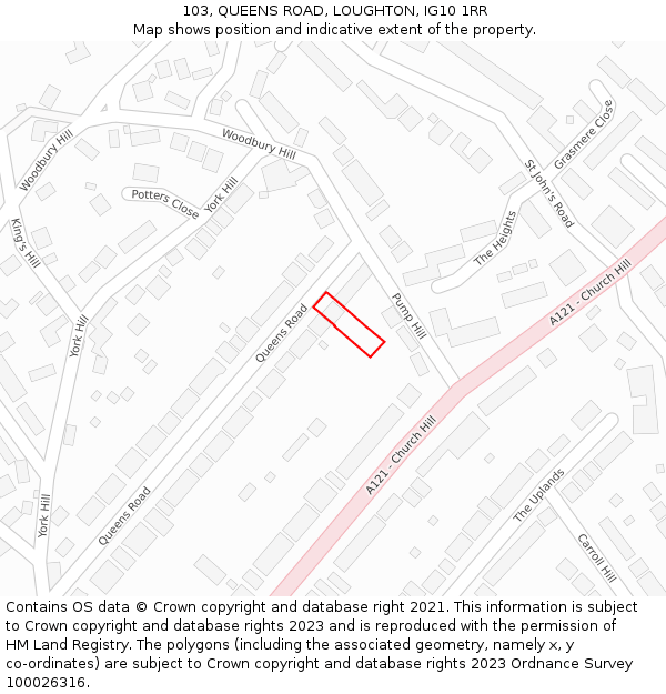 103, QUEENS ROAD, LOUGHTON, IG10 1RR: Location map and indicative extent of plot