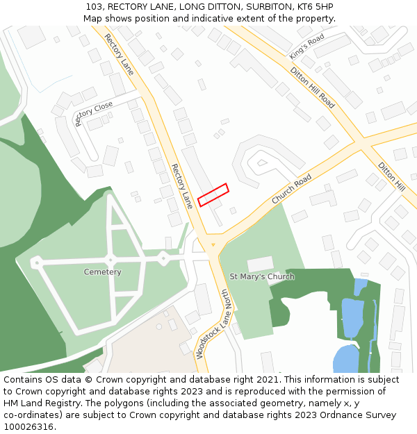 103, RECTORY LANE, LONG DITTON, SURBITON, KT6 5HP: Location map and indicative extent of plot