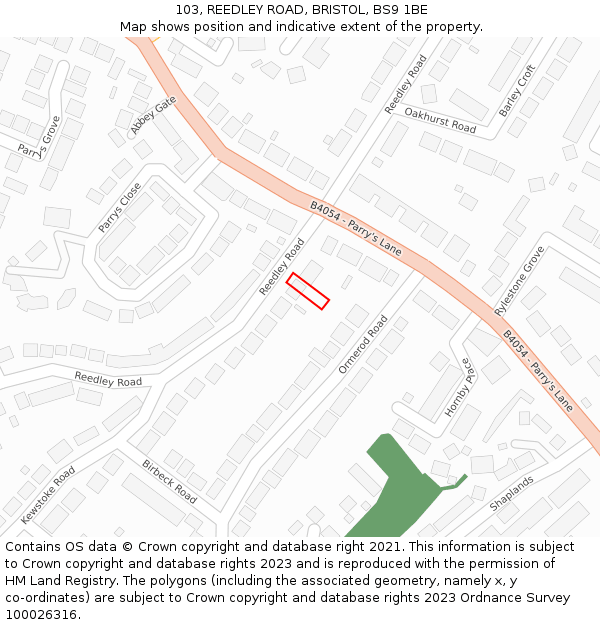 103, REEDLEY ROAD, BRISTOL, BS9 1BE: Location map and indicative extent of plot