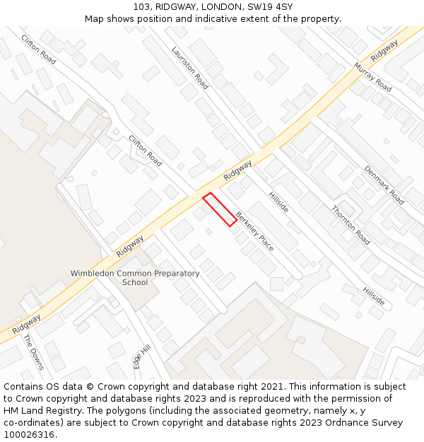 103, RIDGWAY, LONDON, SW19 4SY: Location map and indicative extent of plot