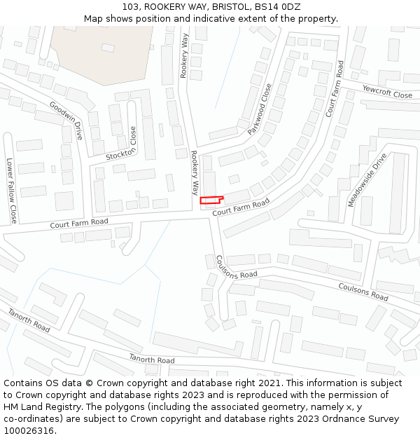 103, ROOKERY WAY, BRISTOL, BS14 0DZ: Location map and indicative extent of plot